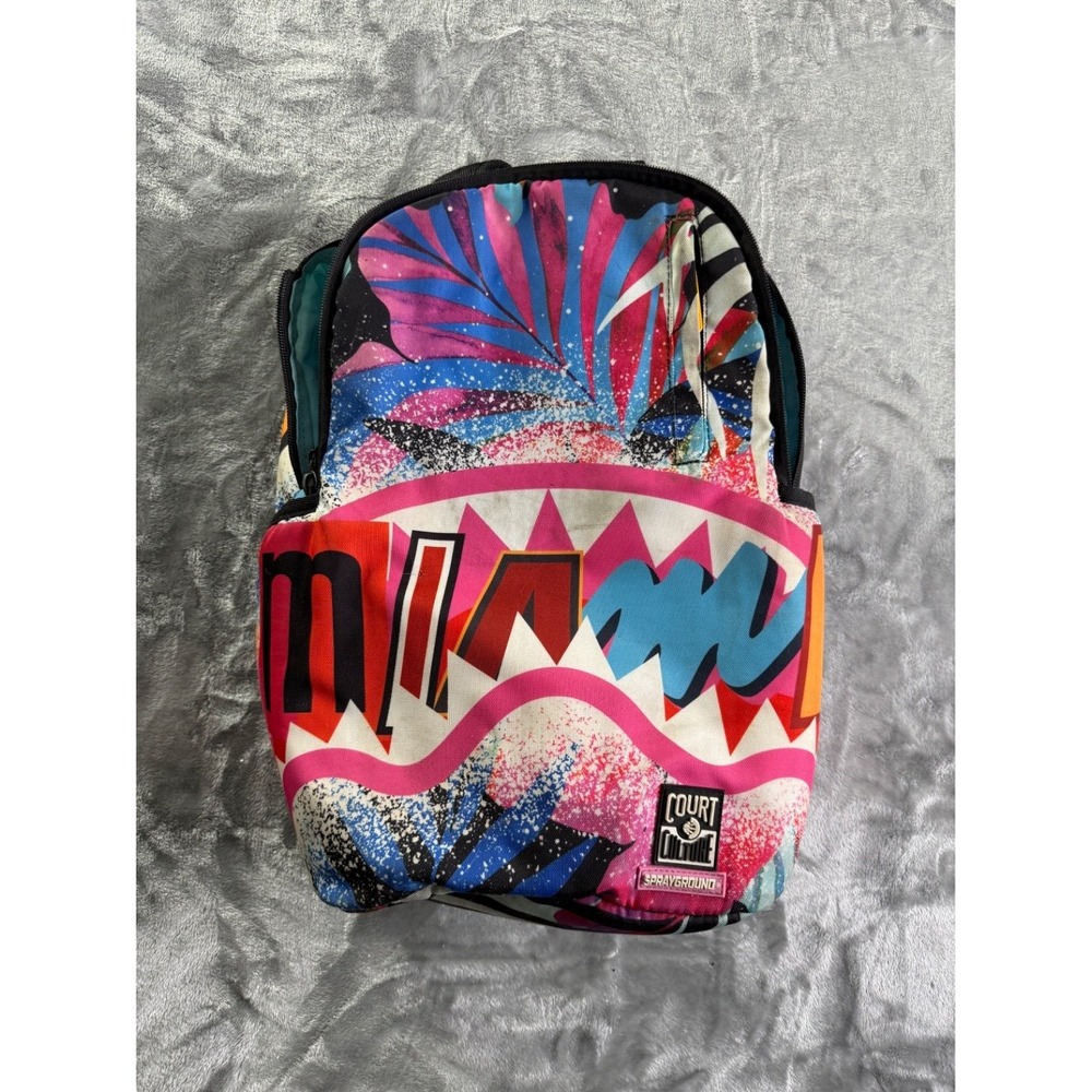 Sprayground Miami Court Culture Shark Mouth Backpack Tropical Palm Leaf Laptop